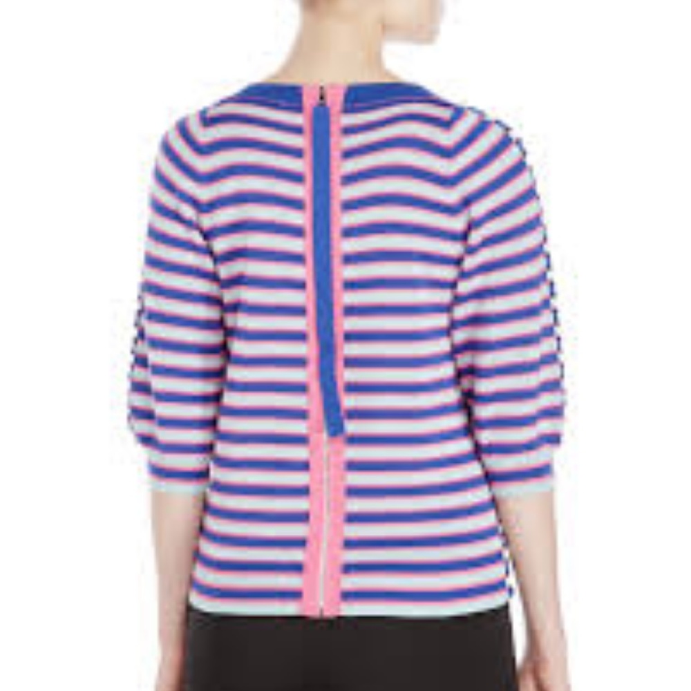 Sonia Rykiel Blue Pink White Striped Scoop Neck Sweater